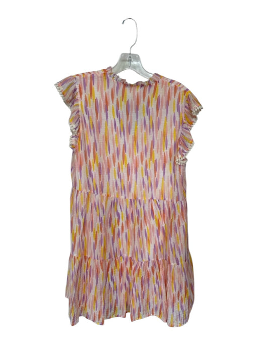 THML Size S Orange & Purple Polyester Flutter Sleeves Lines V Neck Dress Orange & Purple / S