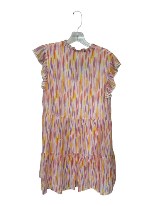 THML Size S Orange & Purple Polyester Flutter Sleeves Lines V Neck Dress Orange & Purple / S