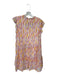 THML Size S Orange & Purple Polyester Flutter Sleeves Lines V Neck Dress Orange & Purple / S