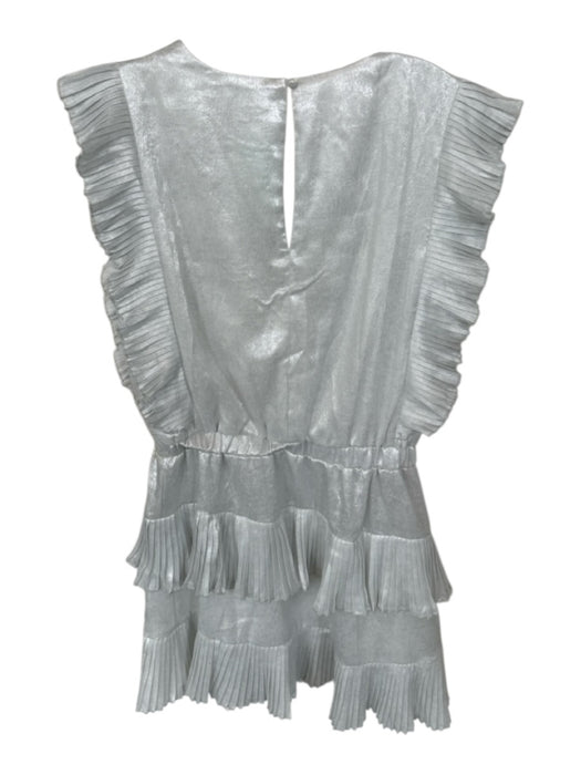 TCEC Size S Silver Polyester Flutter Sleeves Metallic Elastic Waist Dress Silver / S