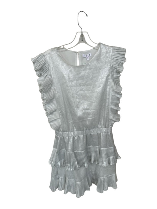 TCEC Size S Silver Polyester Flutter Sleeves Metallic Elastic Waist Dress Silver / S