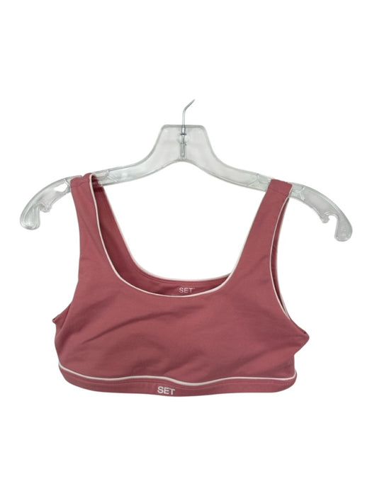 Set Active Size M Mauve Polyester Blend Piping Sports Bra Athletic Top Mauve / M