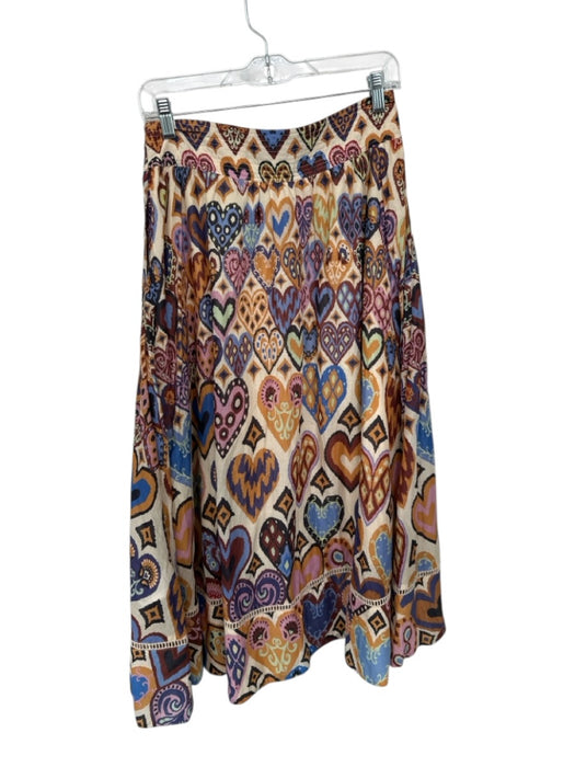 Farm Rio Size S Tan & multi Cotton Side Zip Hearts Maxi Skirt Tan & multi / S
