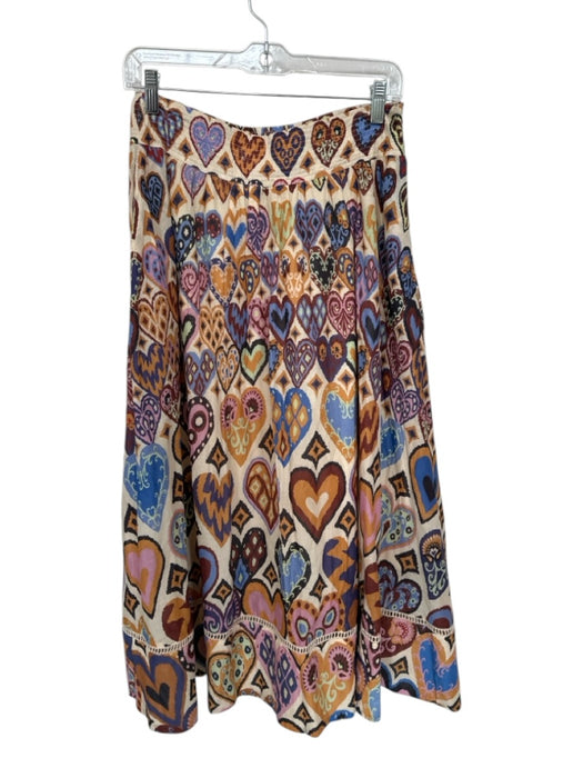 Farm Rio Size S Tan & multi Cotton Side Zip Hearts Maxi Skirt Tan & multi / S