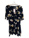 Free People Size 0 Black & Multi Rayon Short Sleeve Floral Print V Neck Dress Black & Multi / 0
