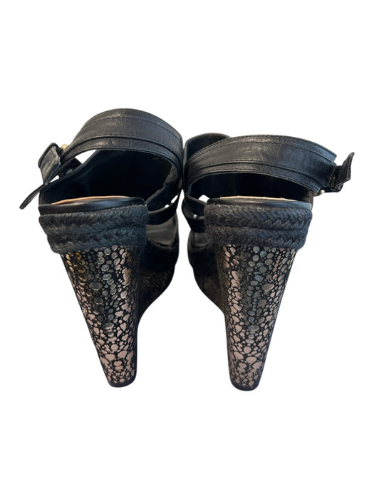 Donald J Pliner Shoe Size est 6 Black Leather open toe Buckle Detail Wedge Shoes Black / est 6
