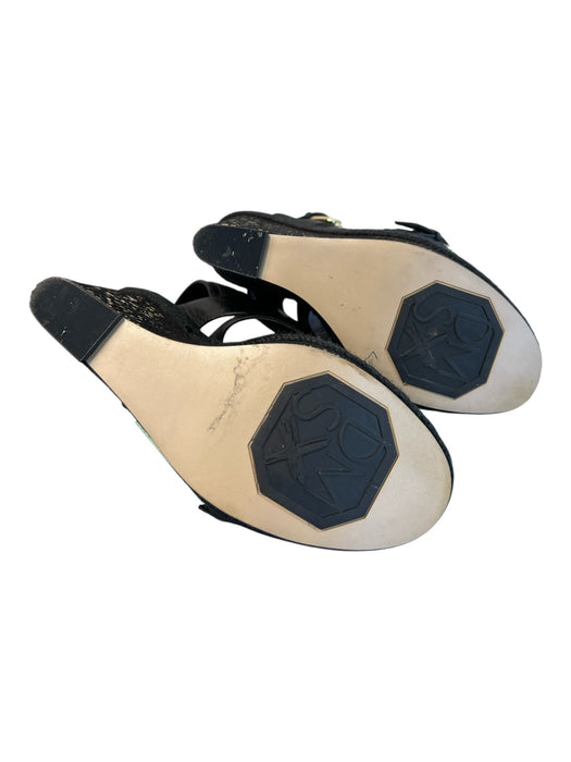 Donald J Pliner Shoe Size est 6 Black Leather open toe Buckle Detail Wedge Shoes Black / est 6