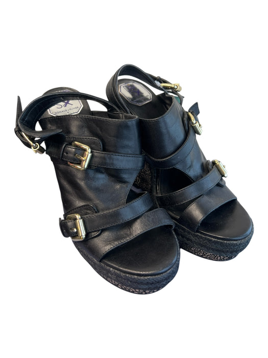 Donald J Pliner Shoe Size est 6 Black Leather open toe Buckle Detail Wedge Shoes Black / est 6