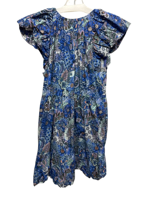 Marie Oliver Size XS Blue & Multi Cotton Split V Neck Short Puff Sleeve Dress Blue & Multi / XS
