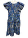 Marie Oliver Size XS Blue & Multi Cotton Split V Neck Short Puff Sleeve Dress Blue & Multi / XS