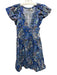 Marie Oliver Size XS Blue & Multi Cotton Split V Neck Short Puff Sleeve Dress Blue & Multi / XS