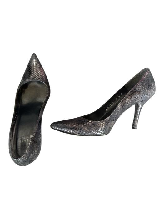 Stuart Weitzman Shoe Size 6.5 Pewter Snake Skin Stiletto Pointed Toe Heels Pewter / 6.5