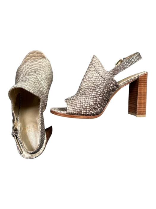 Stuart Weitzman Shoe Size 6.5 Gold Leather open toe Snake Skin Metallic Mules Gold / 6.5