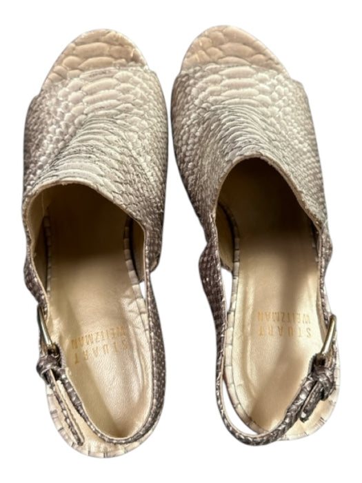 Stuart Weitzman Shoe Size 6.5 Gold Leather open toe Snake Skin Metallic Mules Gold / 6.5