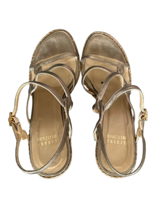 Stuart Weitzman Shoe Size Est 6.5 Gold Cork Strapy Ankle Buckle Wedges Gold / Est 6.5