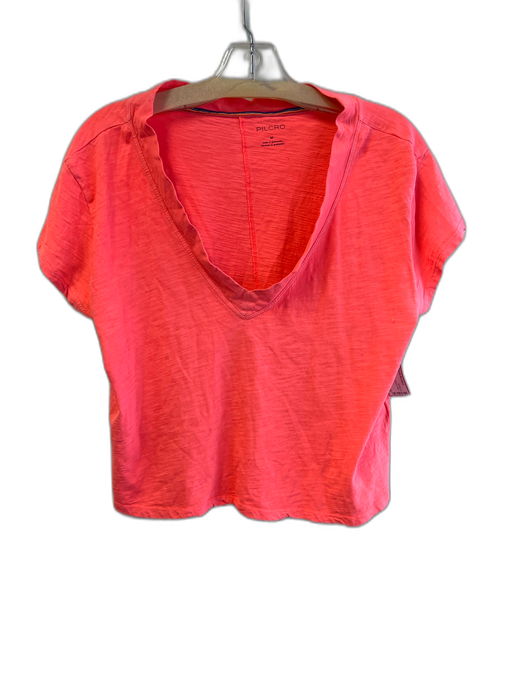 Pilcro Size Medium coral Cotton V Neck Short Sleeve Mid Crop Top coral / Medium