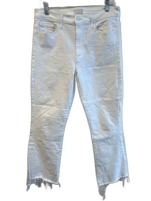 Mother Size 30 White Cotton Blend Raw Hem High Waist 5 Pocket Jeans White / 30