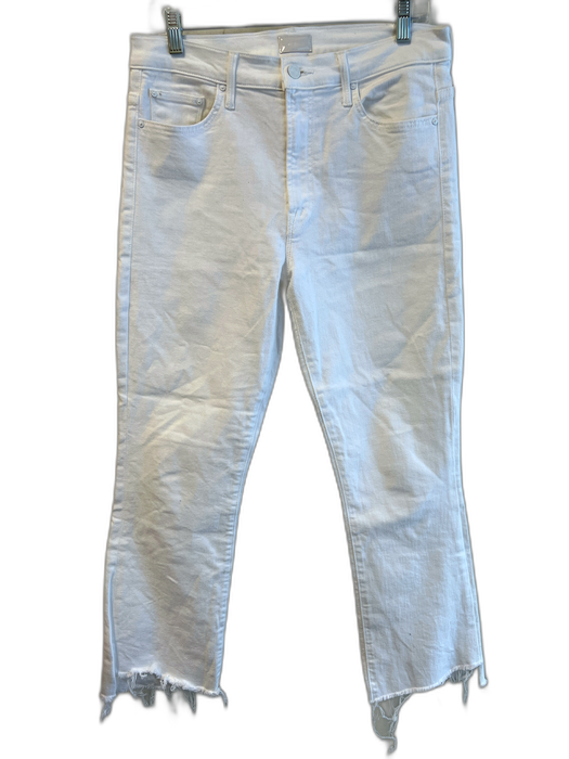 Mother Size 30 White Cotton Blend Raw Hem High Waist 5 Pocket Jeans White / 30