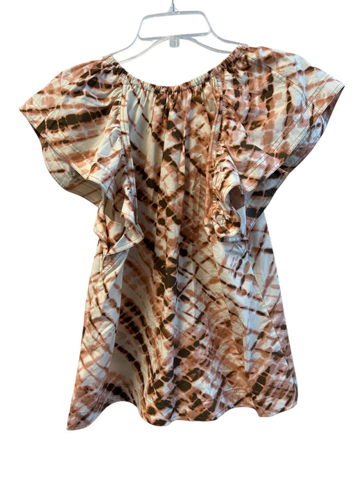 Marie Oliver Size Small Cream, Peach & Brown Cotton Tye Dye Round Split Neck Top Cream, Peach & Brown / Small