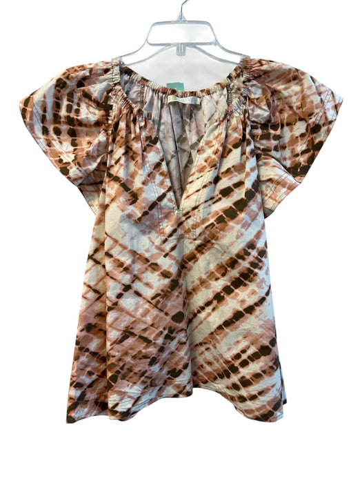 Marie Oliver Size Small Cream, Peach & Brown Cotton Tye Dye Round Split Neck Top Cream, Peach & Brown / Small
