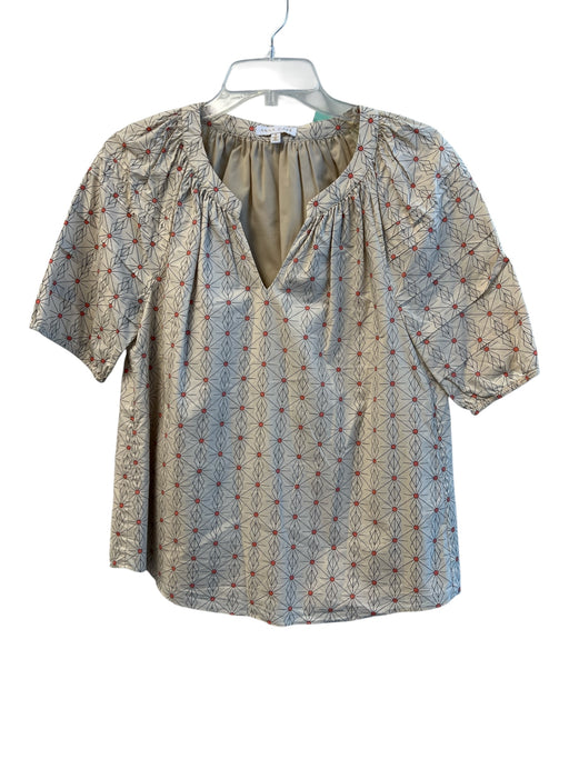 Anna Cate Size Medium Tan & Orange Cotton Lined Round Split Neck Half Sleeve Top Tan & Orange / Medium