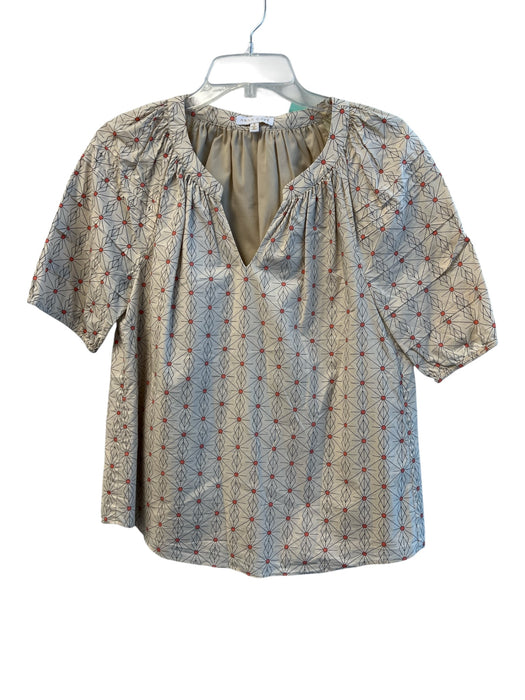 Anna Cate Size Medium Tan & Orange Cotton Lined Round Split Neck Half Sleeve Top Tan & Orange / Medium