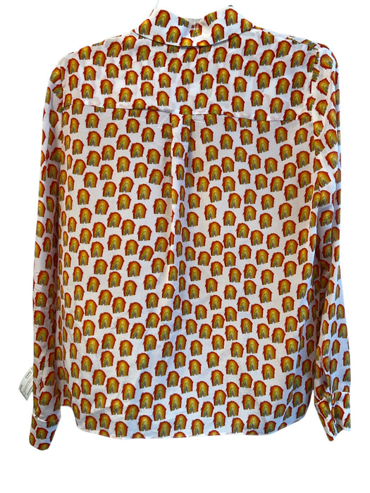 Alice & Olivia Size Medium White & Orange Silk Collared Button Down Top White & Orange / Medium