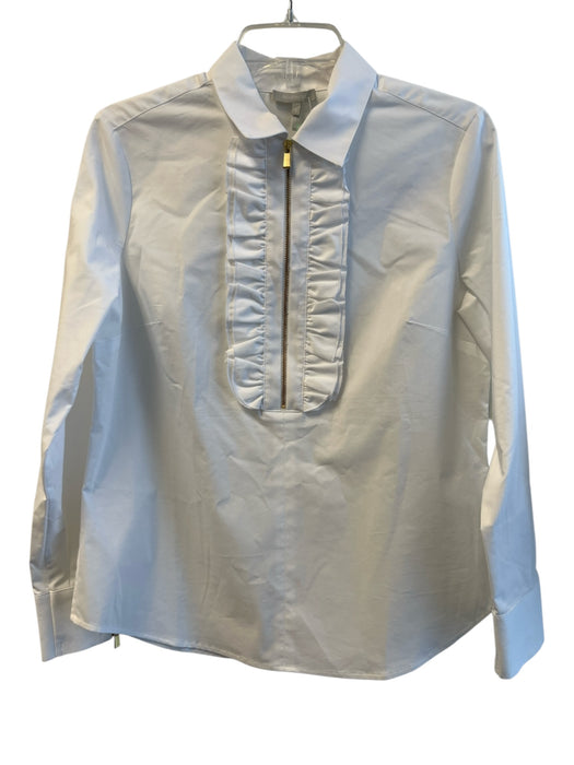 Hinson Wu Size Small White Cotton Blend Front Half Zip Ruffle Accent Top White / Small