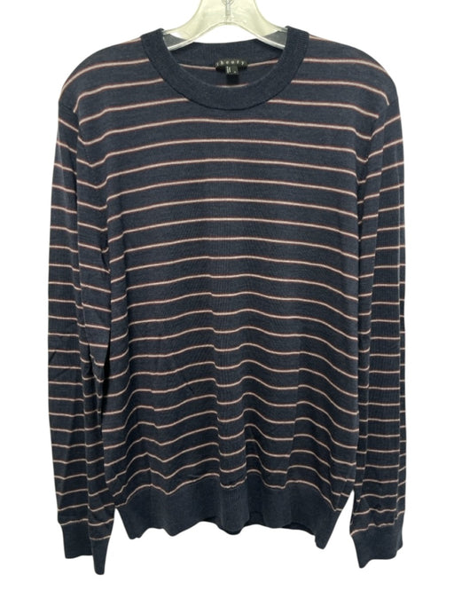 Theory Size L Blue, Gray & Red Wool Striped Men's Long Sleeve Shirt Blue, Gray & Red / L