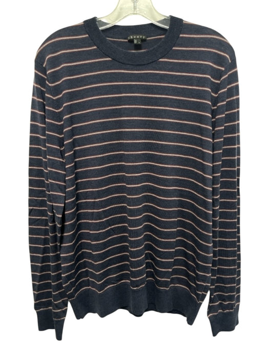Theory Size L Blue, Gray & Red Wool Striped Men's Long Sleeve Shirt Blue, Gray & Red / L