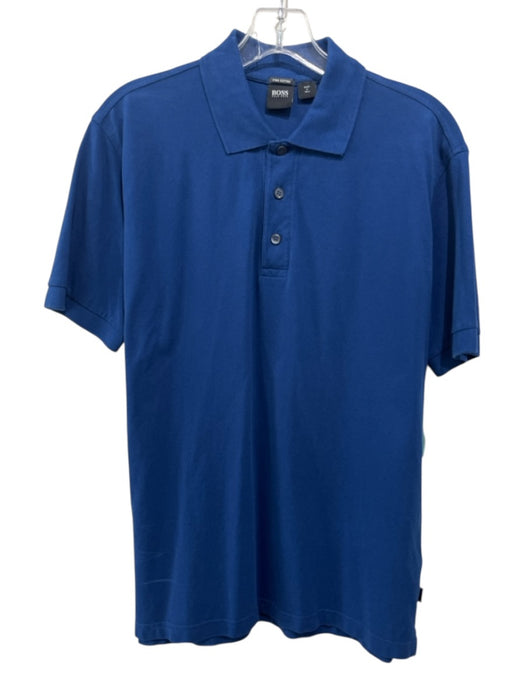 Boss Size M Blue Cotton Blend Solid Polo Men's Short Sleeve Blue / M