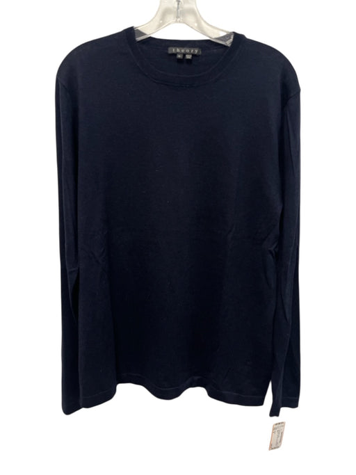 Theory Size M Navy Blue Silk Blend Solid Men's Long Sleeve Shirt Navy Blue / M