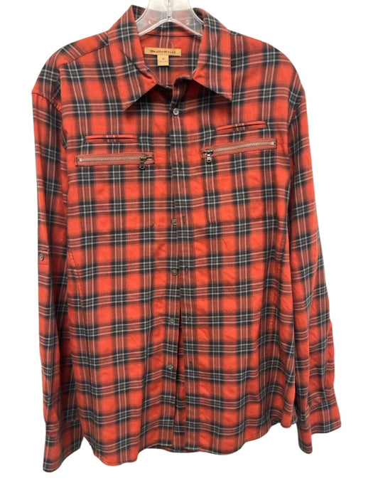 John Varvatos Size M Red & Multi Cotton Plaid Zip Pockets Long Sleeve Shirt Red & Multi / M