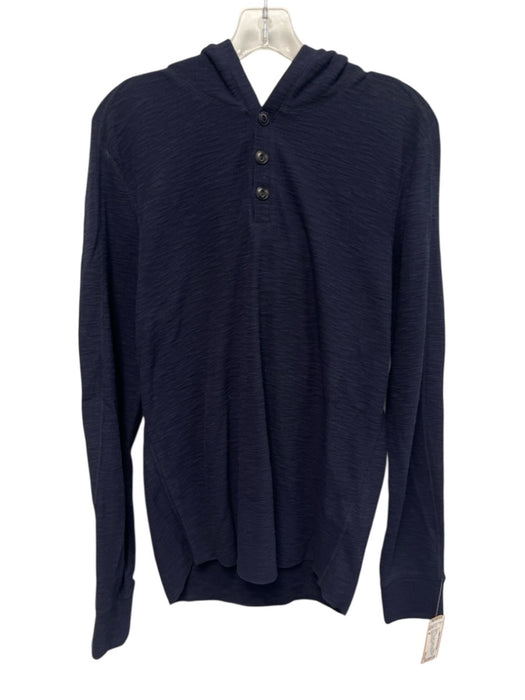 Vince NWT Size M Navy Blue Cotton Solid Quarter Button Hoodie Men's Sweater Navy Blue / M