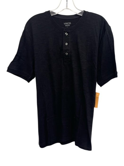 Vince NWT Size L Black Cotton Solid Henley Men's Short Sleeve Black / L