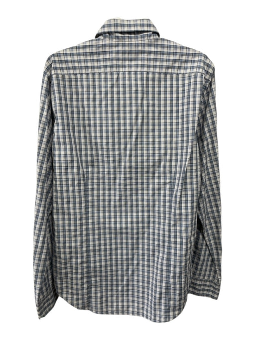 Theory NWT Size L Beige & Blue Print Cotton Plaid Button Up Long Sleeve Shirt Beige & Blue Print / L