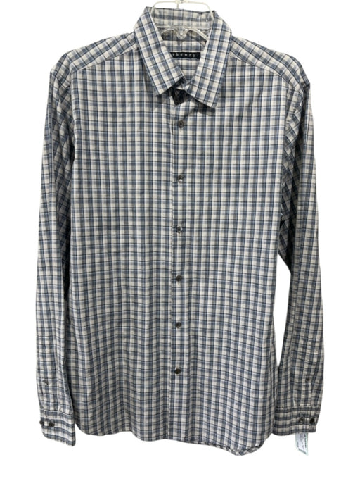 Theory NWT Size L Beige & Blue Print Cotton Plaid Button Up Long Sleeve Shirt Beige & Blue Print / L