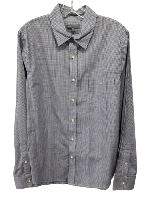 Vince Size M Blue & White Cotton Micro Plaid Button Up Men's Long Sleeve Shirt Blue & White / M