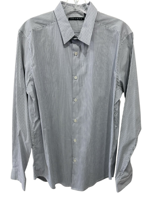 Theory NWT Size M Gray & White Cotton Striped Button Up Men's Long Sleeve Shirt Gray & White / M