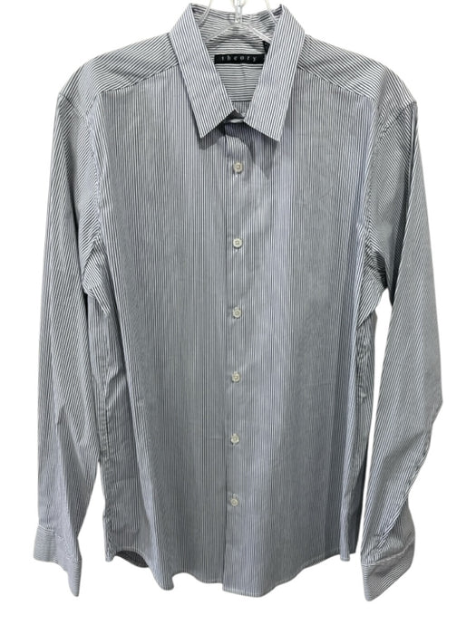 Theory NWT Size M Gray & White Cotton Striped Button Up Men's Long Sleeve Shirt Gray & White / M
