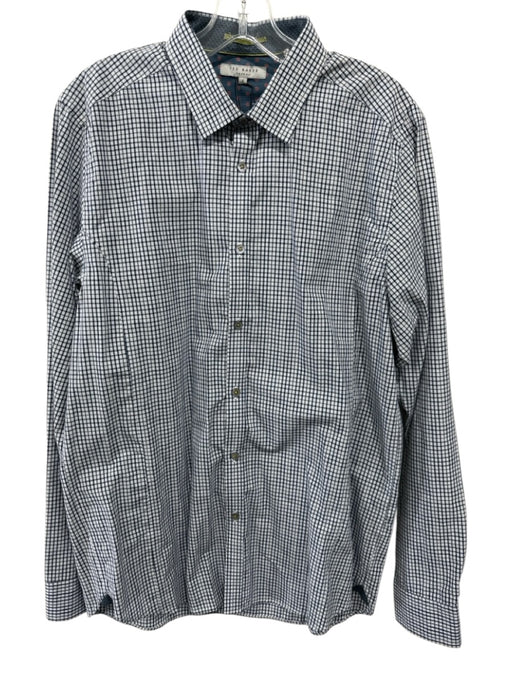 Ted Baker NWT Size 4 Blue & Gray Cotton Plaid Button Up Men's Long Sleeve Shirt Blue & Gray / 4