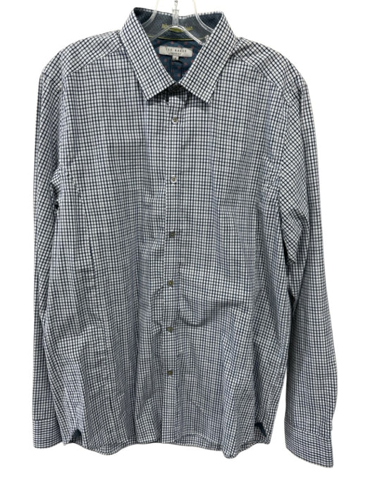 Ted Baker NWT Size 4 Blue & Gray Cotton Plaid Button Up Men's Long Sleeve Shirt Blue & Gray / 4