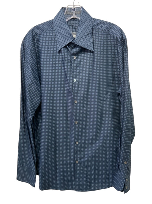 Theory NWT Size M Navy & Blue Cotton Dots Button Up Men's Long Sleeve Shirt Navy & Blue / M