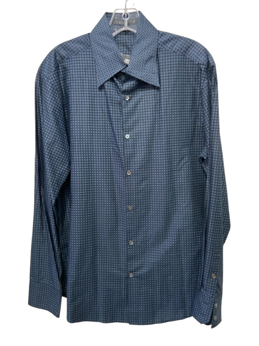 Theory NWT Size M Navy & Blue Cotton Dots Button Up Men's Long Sleeve Shirt Navy & Blue / M