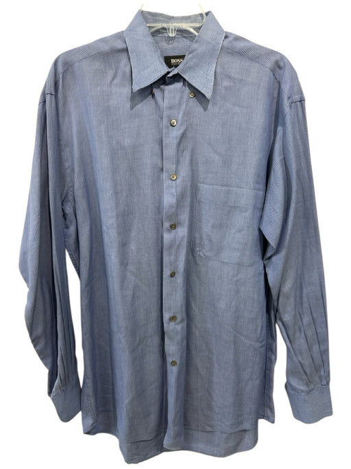 Boss Size 15.5 Blue Cotton Striped Button up Men's Long Sleeve Shirt Blue / 15.5