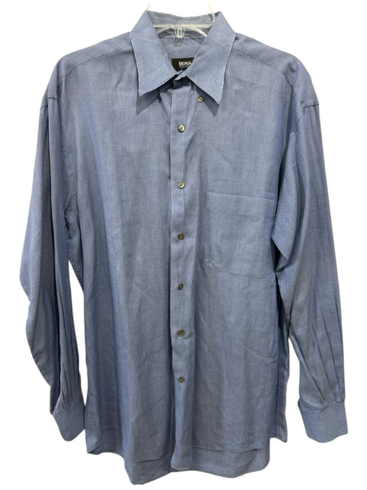 Boss Size 15.5 Blue Cotton Striped Button up Men's Long Sleeve Shirt Blue / 15.5