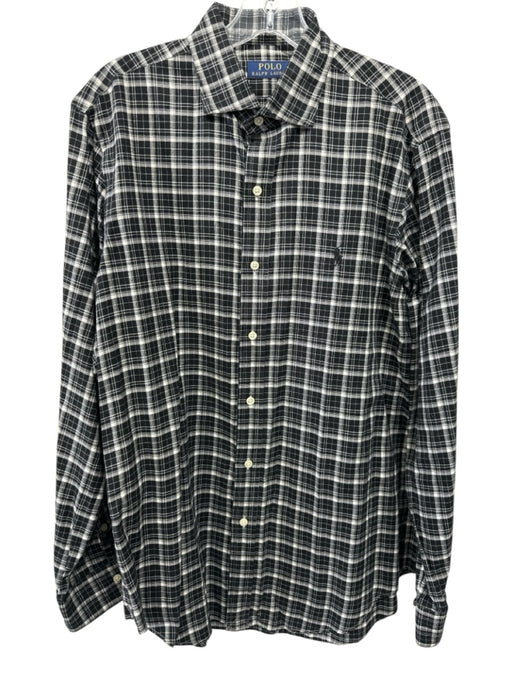 Polo Size M Black & White Cotton Blend Opal Button Up Men's Long Sleeve Shirt Black & White / M