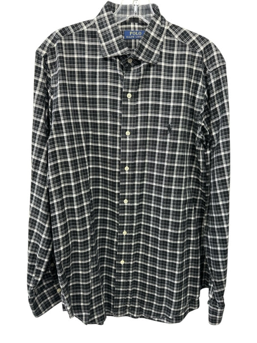 Polo Size M Black & White Cotton Blend Opal Button Up Men's Long Sleeve Shirt Black & White / M