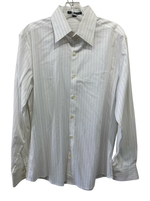 Theory Size M White & Black Cotton Striped Button Up Men's Long Sleeve Shirt White & Black / M