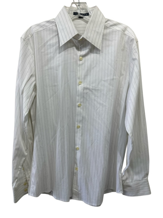 Theory Size M White & Black Cotton Striped Button Up Men's Long Sleeve Shirt White & Black / M